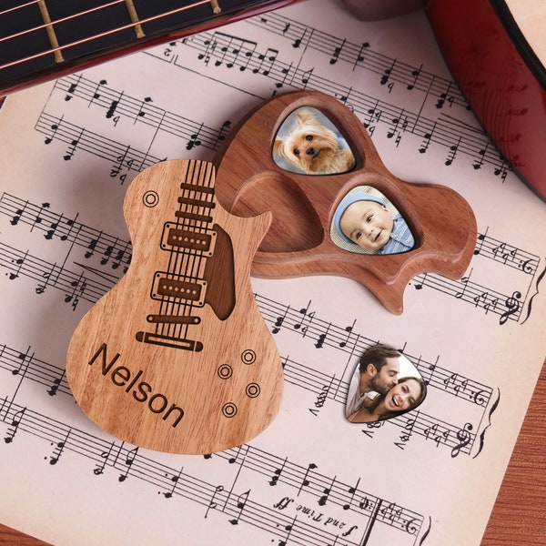 Custom Guitar Pick, Wooden Guitar Pick Holder, Photo Guitar Pick, Guitar Pick Case, Guitar Player Gifts