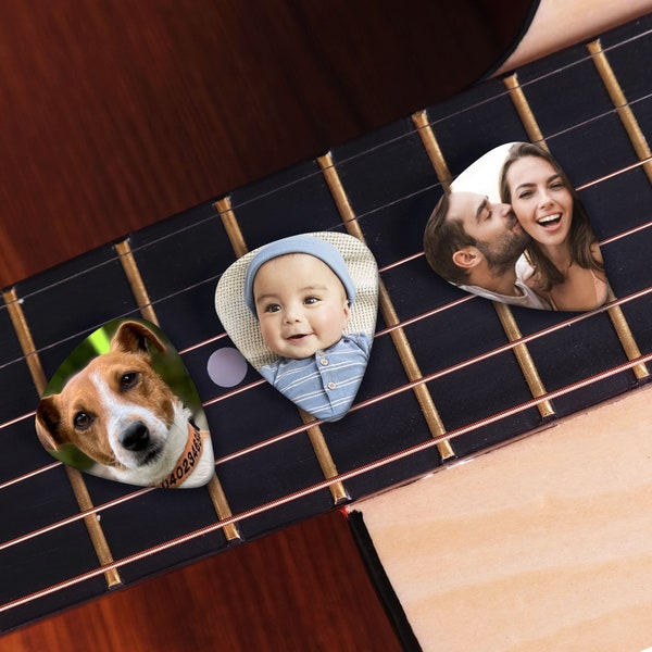 Custom Photo Guitar Pick, Personalized Wooden Guitar Picks with Case, Holder for Picks, Musicians Player, Guitar gifts, Birthday Gift Idea