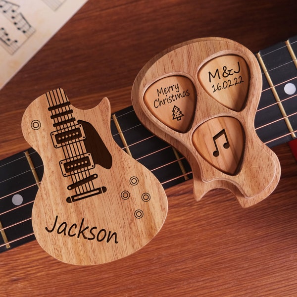 Wooden Custom Guitar Pick Holder, Wooden Guitar Pick Case, Personalized Engraved Guitar Pick Box, Guitar Player Gifts, Guitar Plectrum Box