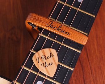 Custom Guitar Capo, Personalized Guitar Capo, Wood Personalized Guitar Picks, Valentines Gift, Birthday Gift, Christmas Gift for Guitarists