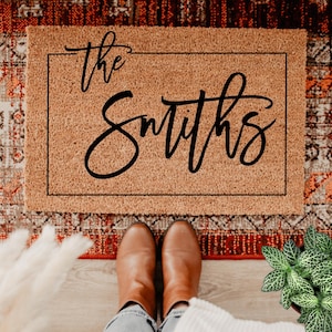 Custom Outdoor Coir Doormat, Personalized Family Name Mat, Front Porch Decor, Wedding Gift, Housewarming New Home Gift, Realtor Closing Gift