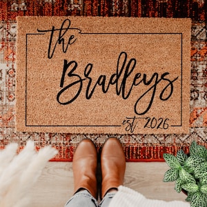Custom Welcome Outdoor Coir Doormat with Est. Date, Personalized Family Name Mat, Housewarming New Home Gift, Realtor Closing Gift