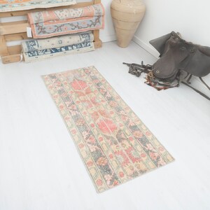 2x5 Vintage Turkish Oushak Rug: Small Wool Anatolian Rug