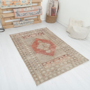 Turkey Vintage Rug, Oushak Rug, 4x6 Vintage Rug, Turkish Rug, Vintage Turkish Rug, Anatolian Rug,Muted Rug,Faded Rug,Pastel Oushak Rug,13584