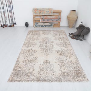 5x9 Vintage Oushak Rug: Handmade Wool Bohemian Turkish Rug