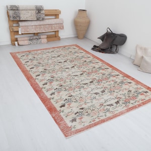6x9 Edge Red Rug, Handknotted Area Rug, 6x9 Vintage Rug, Special Pattern Rug, Unique Oushak Rug, 6x9 Turkish Rug, Living Room Rug,Wool, 9989