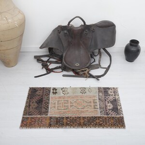 Vintage Turkish Doormat Rug: 2x3 Cotton Wool Entryway Rug