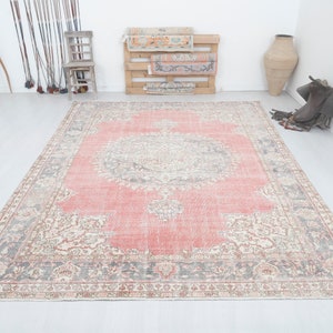 Vintage Oushak Turkish Rug: 8x11 Wool Cotton Pastel Rug