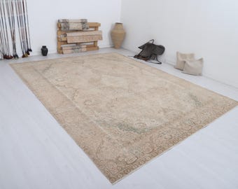 Tapete turco Oushak vintage 10x12: lã e algodão feitos à mão