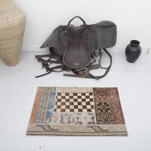 Vintage Turkish Mini Rug 2x3: Wool & Cotton Anatolian Rug