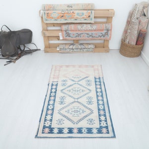 3x5 Vintage Oushak Rug: Turkish Wool Anatolian Pastel Rug
