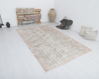 6x9 Vintage Oushak Rug: Handmade Wool Anatolian Boho Rug