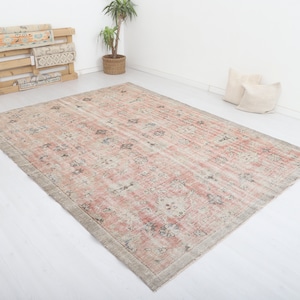 Handmade 7x10 Oushak Rug: Vintage Turkish Wool Bohemian Carpet