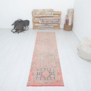 2x9 Vintage Turkish Runner Rug: Handmade Wool Oushak Rug