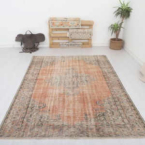Vintage Oushak Wool Rug 6x9: Pastel Anatolian Turkish Area Rug