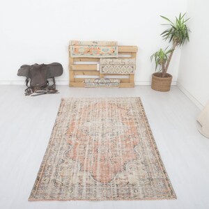 4x8 Vintage Turkish Oushak Rug: Handmade Wool Bohemian Area Rug