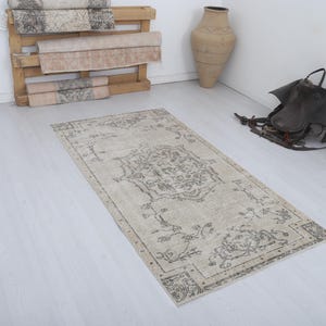 3x7 Vintage Oushak Rug: Handmade Wool & Cotton Turkish Rug