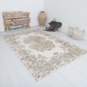 Tapis Oushak turc vintage 7 x 9 : tapis d&#39;Anatolie en laine fait main