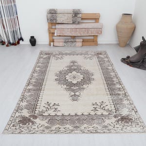Handmade Oushak Turkish Rug 5x9: Vintage Anatolian Wool Cotton Blend