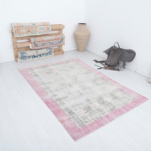 Vintage Turkish Oushak Rug: 5x7 Pastel Anatolian Wool Rug