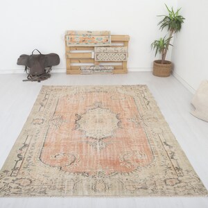 Tapis Oushak vintage : 6,6 x 8,7 pi, tapis turc bohème