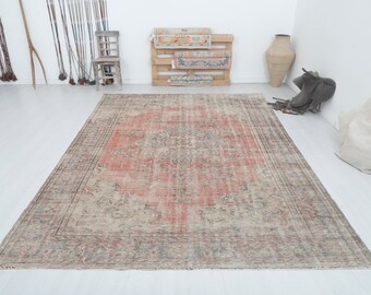 8x11 Oushak Rug: Vintage Turkish Wool Anatolian Rug