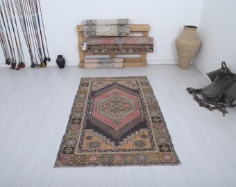 Turkish Vintage Rug, 4x6 Rug, Area Rug, Bohemian Rug, 4x6 Gift Turkish Rug, Anatolian Rug, Natural Rug,Oushak Rug 4x6,Neutral Rug,35413