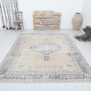 Tapis Oushak turc vintage 7 x 9 : tapis d&#39;Anatolie en laine fait main