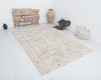 Alfombra turca vintage Oushak de 6 x 9 pulgadas: alfombra de lana hecha a mano