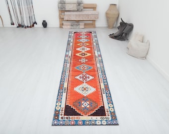 ヴィンテージ トルコ製 ウシャック ランナーラグ：3x13 ウールコットン