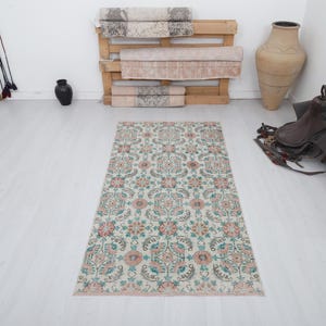 Vintage Oushak Turkish Runner Rug: 3x6 Wool Hallway Carpet