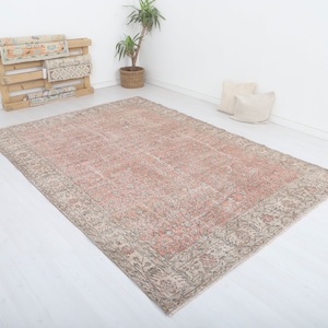 7x10 Vintage Turkish Oushak Rug: Handmade Wool Anatolian Rug