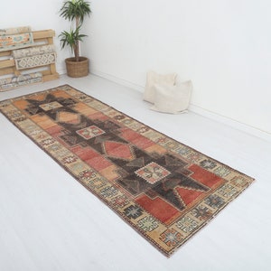 Oushak Runner, 4x11 Runner Rug, Turkish Runner, Vintage Runner, Runner Rug,Turkey Runner Rug,Natural Runner Rug,Neutral Runner,4x11 Rug,6343