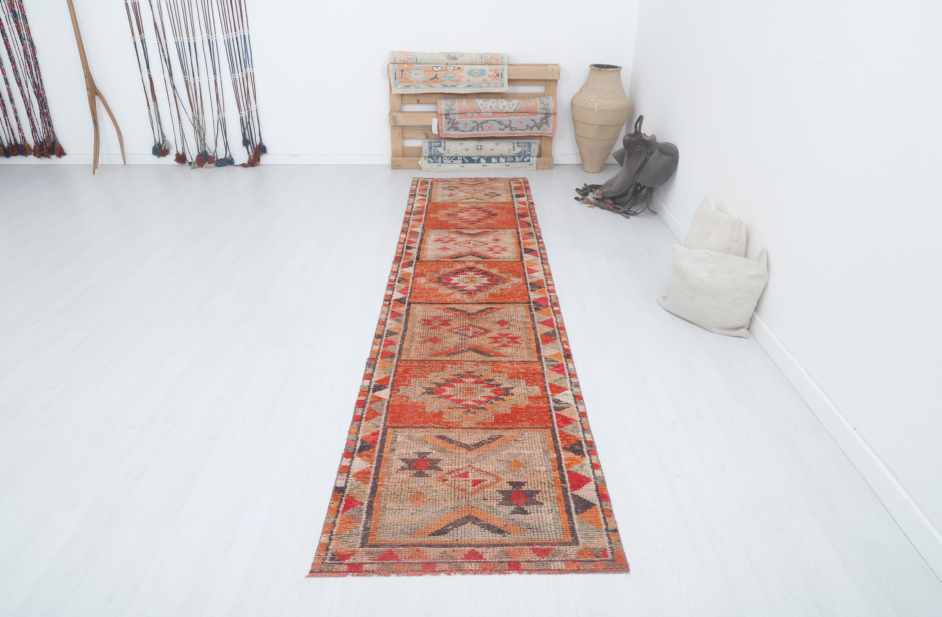 3x12 Vintage Turkish Oushak Runner Rug: Handmade Wool Corridor