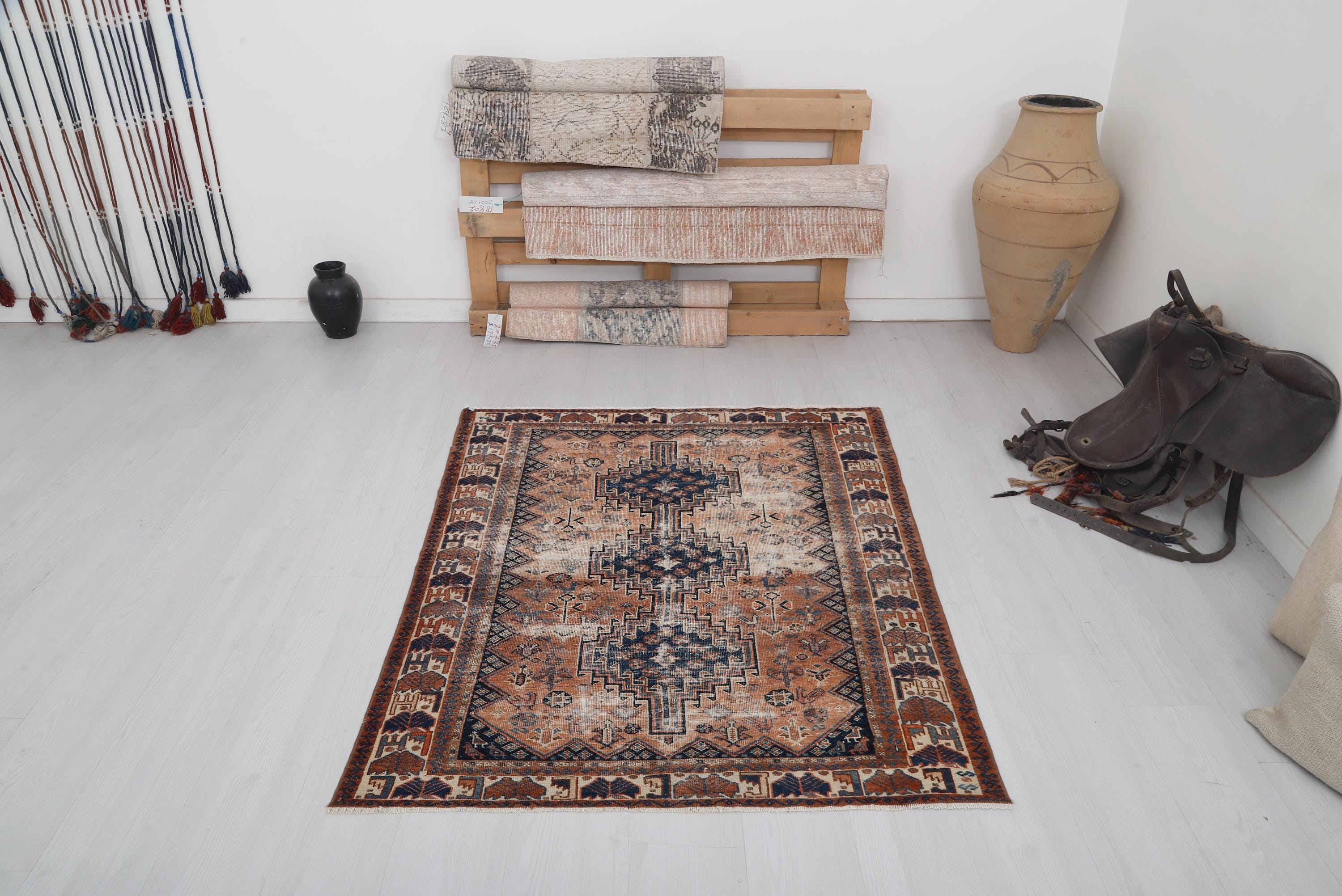 Handmade Wool Turkish Rug 4x5: Small Anatolian Faded Rug - Etsy