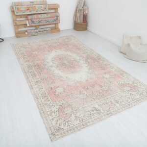 6x10 Vintage Turkish Oushak Rug: Handmade Wool & Cotton, Beige Pink