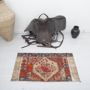 Handmade Wool Mini Rug: Turkish Oushak Vintage Door Mat (2x3)