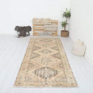 4x11 Runner Rug, Vintage Rug, Turkish Rug,Oushak Rug,Natural Runner Rug,Turkish Runner,Vintage Runner,Oushak Runner,Hallway Runner Rug,6354