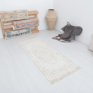 3x7 Vintage Oushak Turkish Runner Rug: Wool Cotton Blend