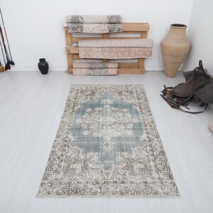 4x7 Vintage Turkish Oushak Rug: Handmade Wool Cotton Anatolian Rug