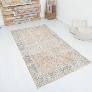 Handmade 4x7 Turkish Rug: Tribal Boho Orange & Blue Wool Cotton Blend