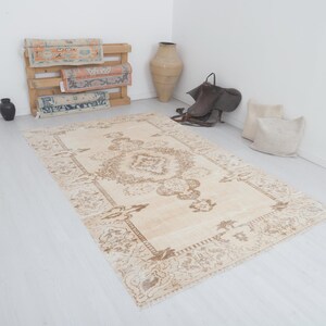 6x9 Vintage Turkish Oushak Rug: Handmade Wool Cotton Anatolian Area Rug