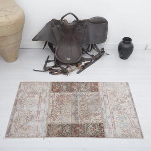 Vintage Mini Rug, 2x4 Door Mat Rug, Turkish Mini Rug,  Oushak Mini Rug, 2x4 Anatolian Rug, 2x4 Mini Rug, Wool Door Mat, Soft Door Mat, 2912