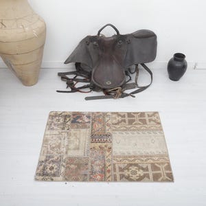 Vintage Turkish Mini Rug: 2x3 Wool Anatolian Oushak Rug