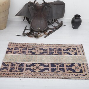 Vintage Turks oushak-tapijt: 2 x 4 wol/katoen klein vloerkleed