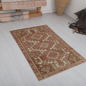 3x5 Vintage Turkish Oushak Rug: Faded Anatolian Wool Rug