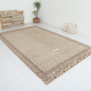 Oversize Turkish Oushak Rug: 7x12 Vintage Wool Pastel Rug