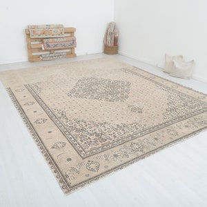 Handmade 10x13 Vintage Turkish Oushak Rug: Wool Cotton Anatolian Carpet