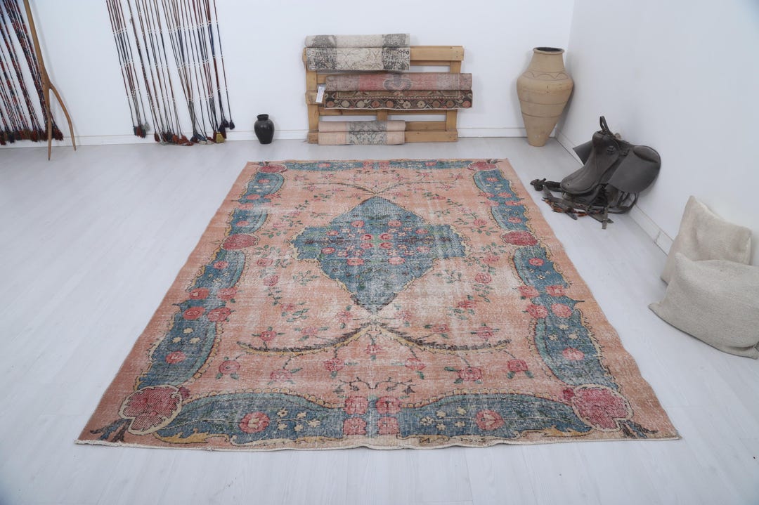 7x9 Oushak Wool Rug, Muted Colors, Vintage Turkish Rug - Etsy