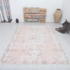 Handmade 6x9 Turkish Rug: Vintage Oushak Wool Area Rug